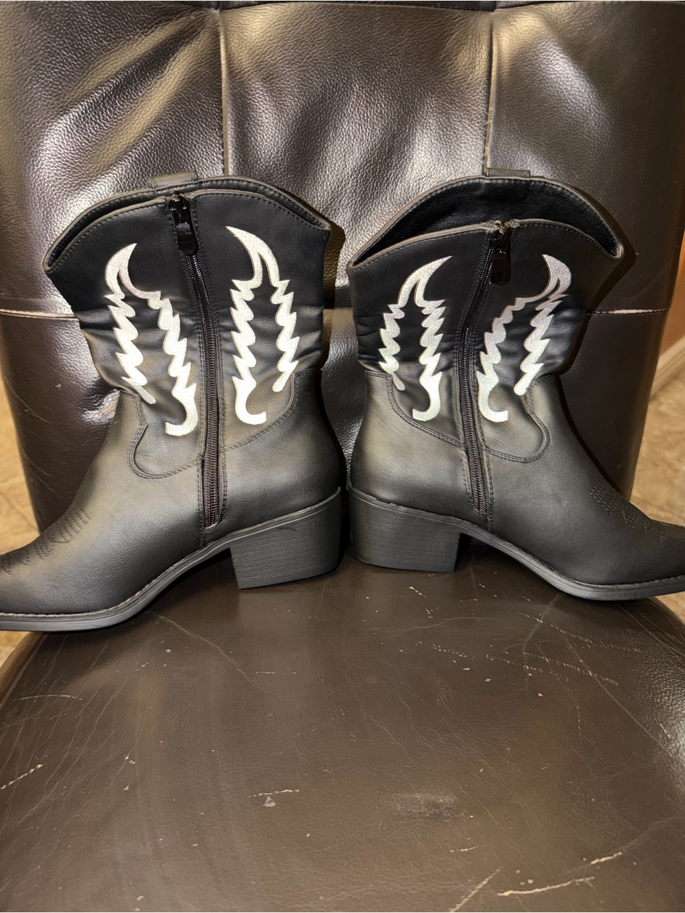 Women’s Black Western Ankle Boots with White Stitch Accent